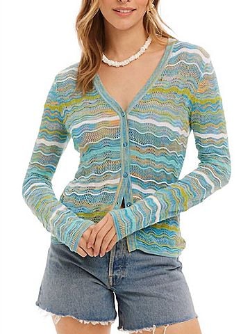 Allison Colleen Semi-Sheer Cardigan in Aqua Spacedye (view 2)
