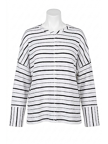 Habitat Weekend Terry Striped Boxy Crew Neck Pullover Top in White (view 1)