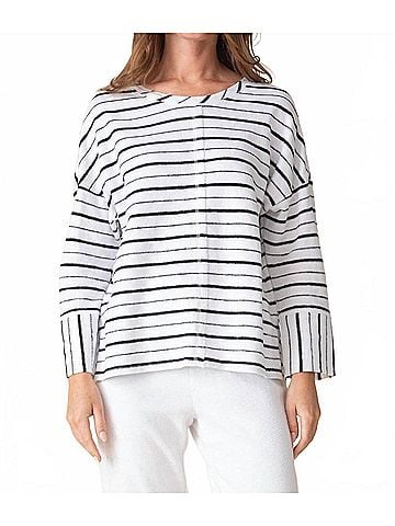 Habitat Weekend Terry Striped Boxy Crew Neck Pullover Top in White (view 2)