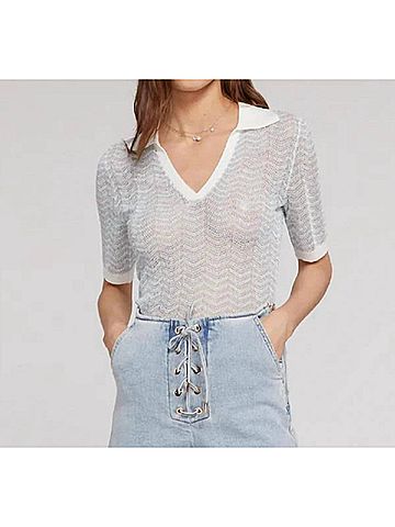 Generation Love Skyler Pointelle Top in Metallic Aqua/White (view 2)