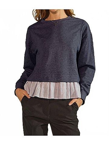 Oddi Melanie Ruffle Hem Pullover Top in Navy (view 2)