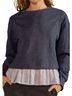 Oddi Solid Blue Melanie Ruffle Hem Pullover Top in Navy Size S - photo 3