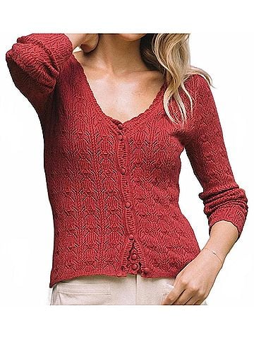 Skies Are Blue Skyler Crochet Cardigan in Dark Musk Pink (view 2)