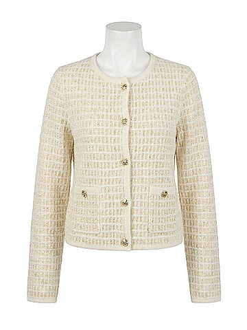 Joseph Ribkoff Sequined Knit Cardigan in Winter White Gold (view 1)