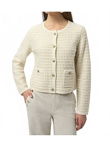 Joseph Ribkoff Sequined Knit Cardigan in Winter White Gold (view 2)