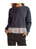 Oddi Solid Blue Melanie Ruffle Hem Pullover Top in Navy Size S - photo 2