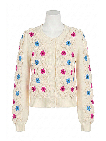 Allison Embroidered Pom Cardigan in Ivory (view 1)