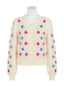 Allison Floral White Embroidered Pom Cardigan in Ivory Size M - photo 1