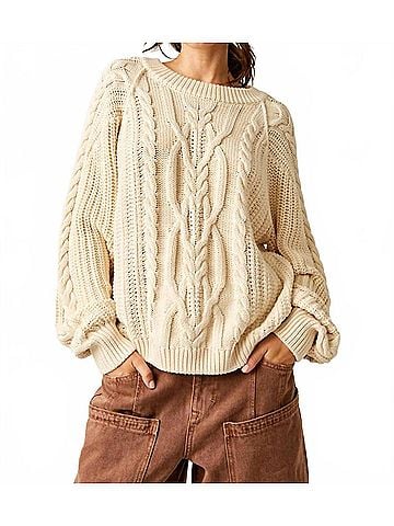 Free People Frankie Cable Sweater in Ivory (view 2)