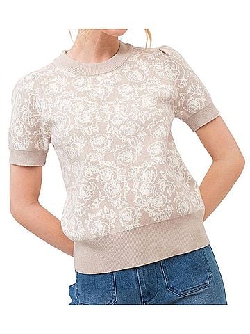 AndTheWhy Love You So Short Sleeve Sweater in Taupe (view 2)