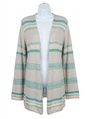 Easel Coastal Striped Knit Cardigan in Gray And Teal (view 1)