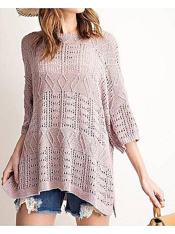 Easel Light Sweater Knit Top in Mauve (view 2)
