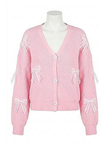 Bibi Bow Detailed Cardigan Sweater in Blush (view 1)