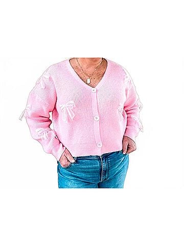 Bibi Bow Detailed Cardigan Sweater in Blush (view 2)