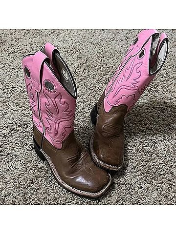 Old West Kid's Corona Calf Square Toe Boots 11 Mo in Pink (view 2)