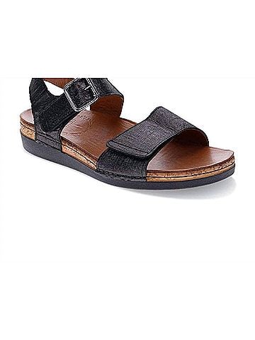 Revere Women's Georgia Back Strap Sandal in Black Linen (view 1)