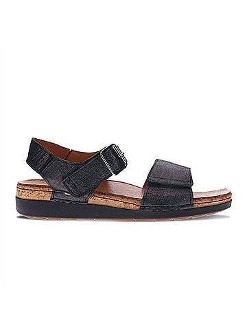 Revere Women's Georgia Back Strap Sandal in Black Linen (view 2)