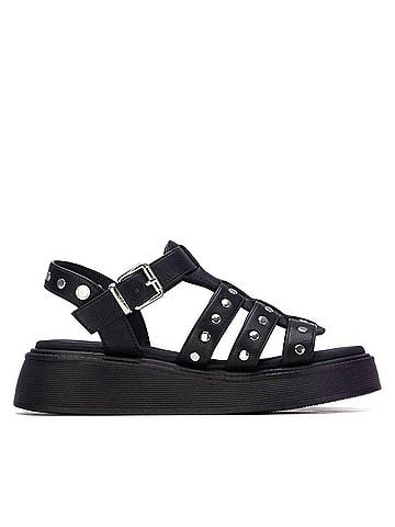 XTI Women's Flat Studded Strap Sandals in Black (view 1)