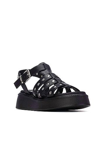 XTI Women's Flat Studded Strap Sandals in Black (view 2)