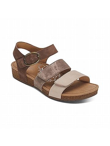 Aetrex Women's Lilly Quarter Strap Sandals in Taupe (view 2)