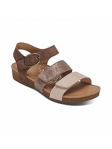 Aetrex Women's Lilly Quarter Strap Sandals in Taupe (view 2)