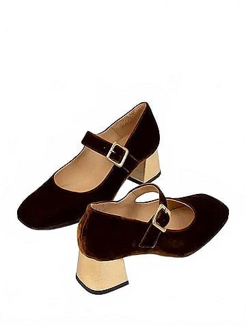 Penelope Chilvers Women's Mid Mary Jane Velvet Shoe in Honey (view 2)