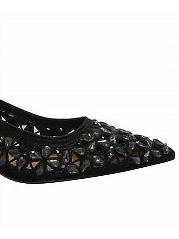 J. Renee Women's Diyara Pump in Black Satin/Rhinestones (view 2)