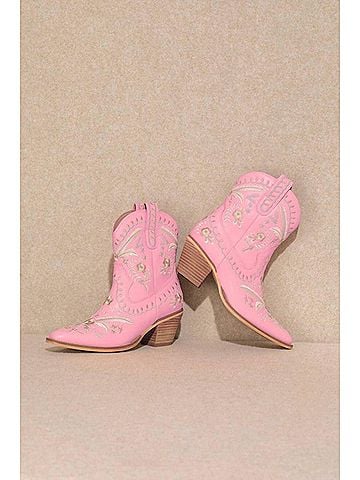Mi.Im Women's Botanical Embroidered Cowgirl Booties in Pink (view 2)