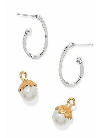 Brighton Women's Everbloom Pearl Hoop Earrings in Silver Gold (view 2)