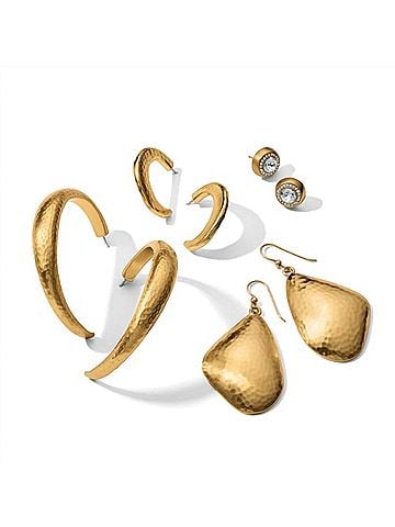 Brighton Women's Montagne Post Hoop Earrings in Brushed Gold (view 2)