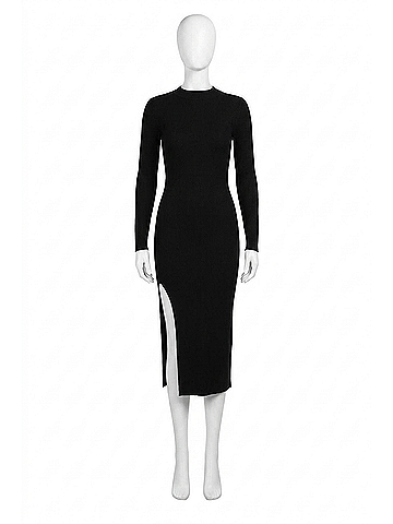 Mable Long Sleeve Midi Sweater Dress With One Side High Slit. in Black (view 1)