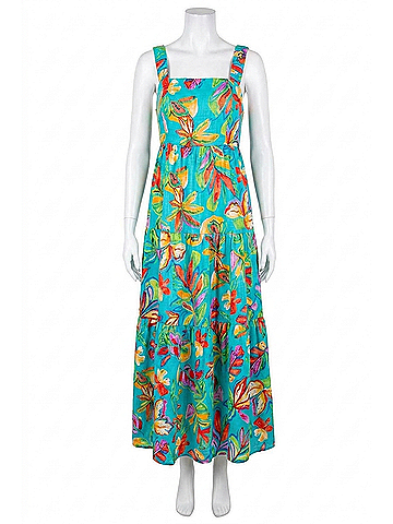 Easel Tropical Print Flowy Bow Back Maxi Dress in Aqua Blue (view 1)