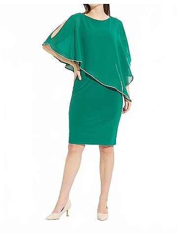 Joseph Ribkoff Sheath Ruched Cape Dress in Jade Stone (view 2)