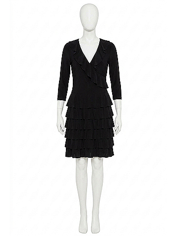 Joseph Ribkoff Ruffled Wrap Dress in Black (view 1)