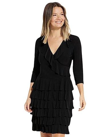 Joseph Ribkoff Ruffled Wrap Dress in Black (view 2)