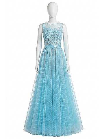 Sherri Hill Laced Prom Dress in Light Blue/Nude (view 1)