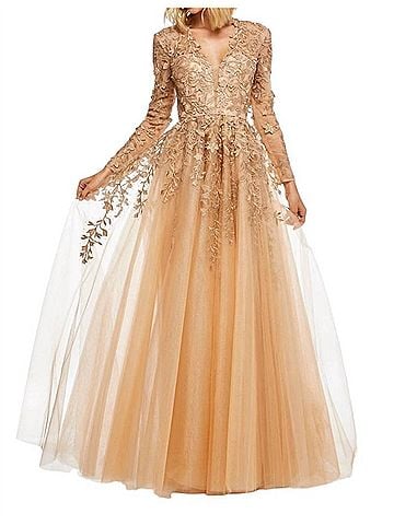 Sherri Hill A-Line Prom Dress in Gold (view 2)