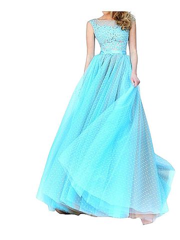 Sherri Hill Laced Prom Dress in Light Blue/Nude (view 2)