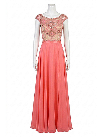 Sherri Hill Embellished Long Prom Dress in Fuchsia/Nude (view 1)