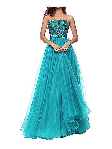 Sherri Hill Sequined Full Length Prom Dress in Teal (view 2)