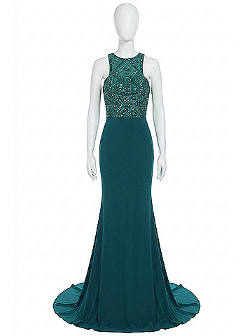 Sherri Hill Jersey Sleeveless Prom Dress in Emerald (view 1)