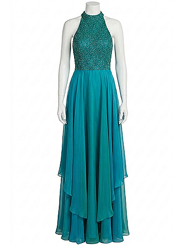 Sherri Hill Halter Prom Dress in Jade (view 1)