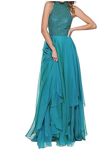 Sherri Hill Halter Prom Dress in Jade (view 2)