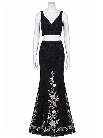 Sherri Hill Two-Piece Mermaid Prom Dress in Black/Multi (view 1)