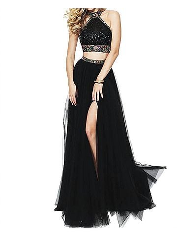 Sherri Hill High Halter Neck Prom Dress in Black (view 2)