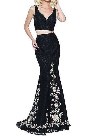 Sherri Hill Two-Piece Mermaid Prom Dress in Black/Multi (view 2)