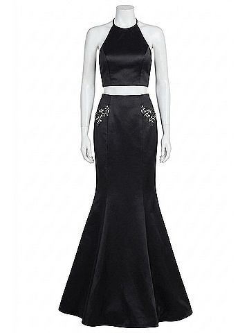 Sherri Hill Satin Two-Piece Prom Dress in Black (view 1)