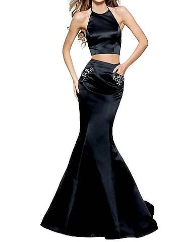 Sherri Hill Satin Two-Piece Prom Dress in Black (view 2)