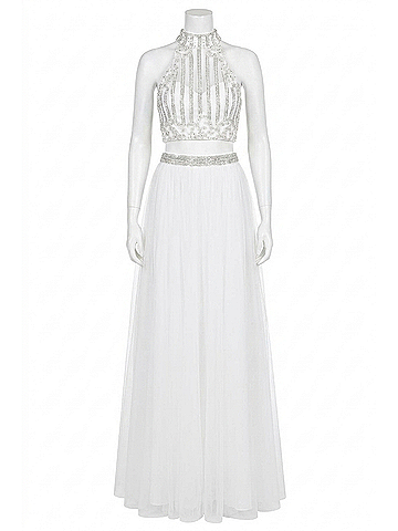 Sherri Hill Keyhole Back Prom Dress in Ivory (view 1)