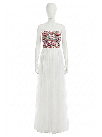 Sherri Hill Embroidered Strapless Prom Dress in Ivory/Multi (view 1)